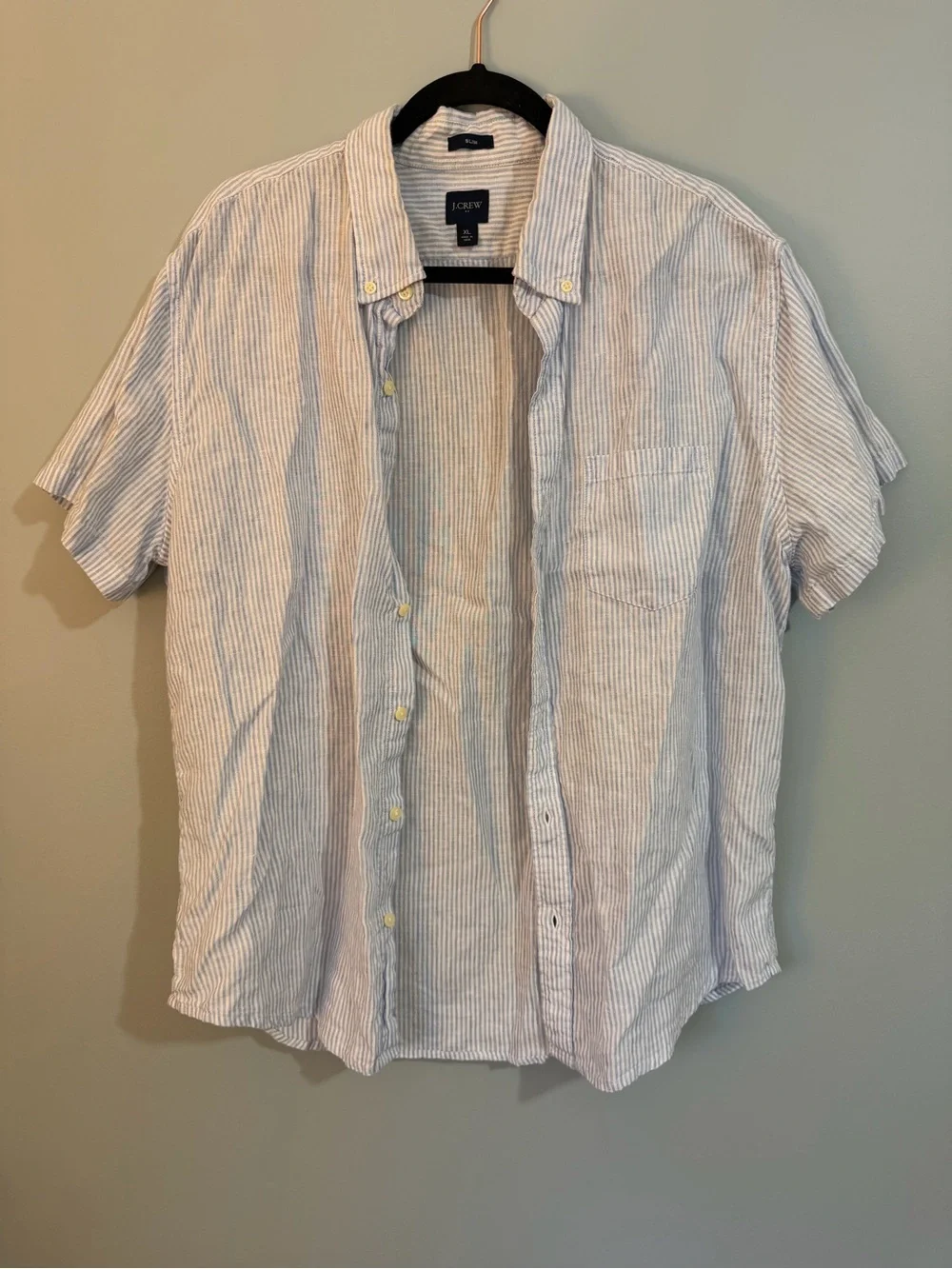 J. Crew Men's Short-Sleeve Button-Down Shirt in Blue and White Stripe